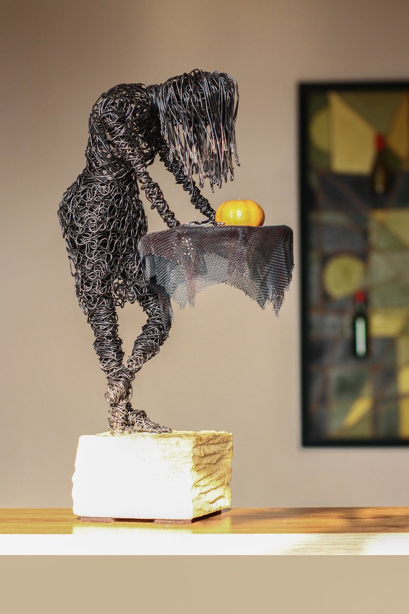 Expressive Sculpture , Girl With Tangerine By Karen Axikyan, 8 X 15, Artwork For Sale On Artfinder