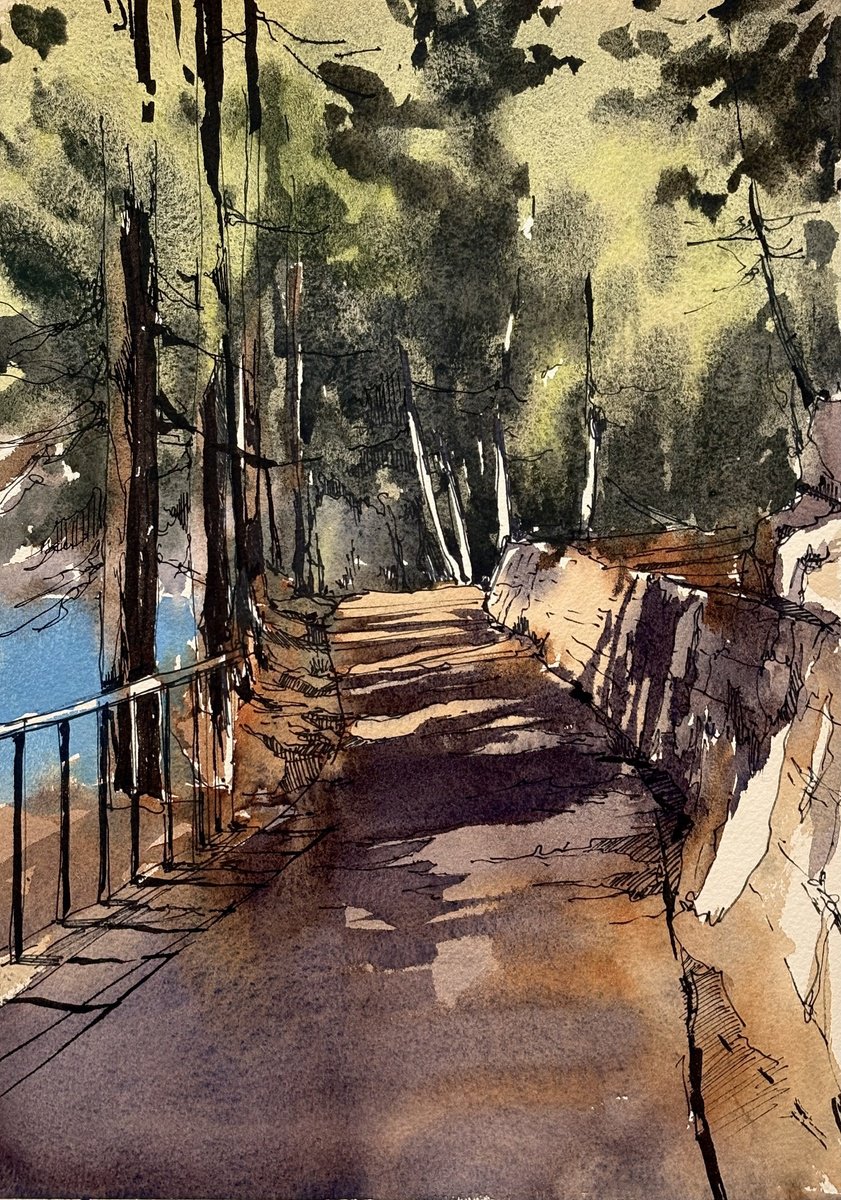 Impressionistic Landscape Watercolour By Olga Beloborodova, 10 X 14", Watercolor 77, Original Artwork