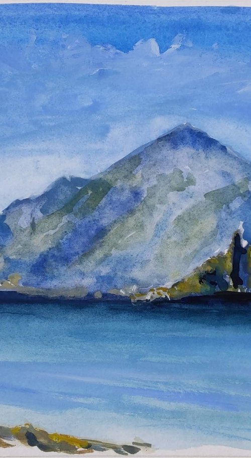 Pontikonisi - Corfu island - original watercolor painting - seascape painting - waves by Anna Brazhnikova
