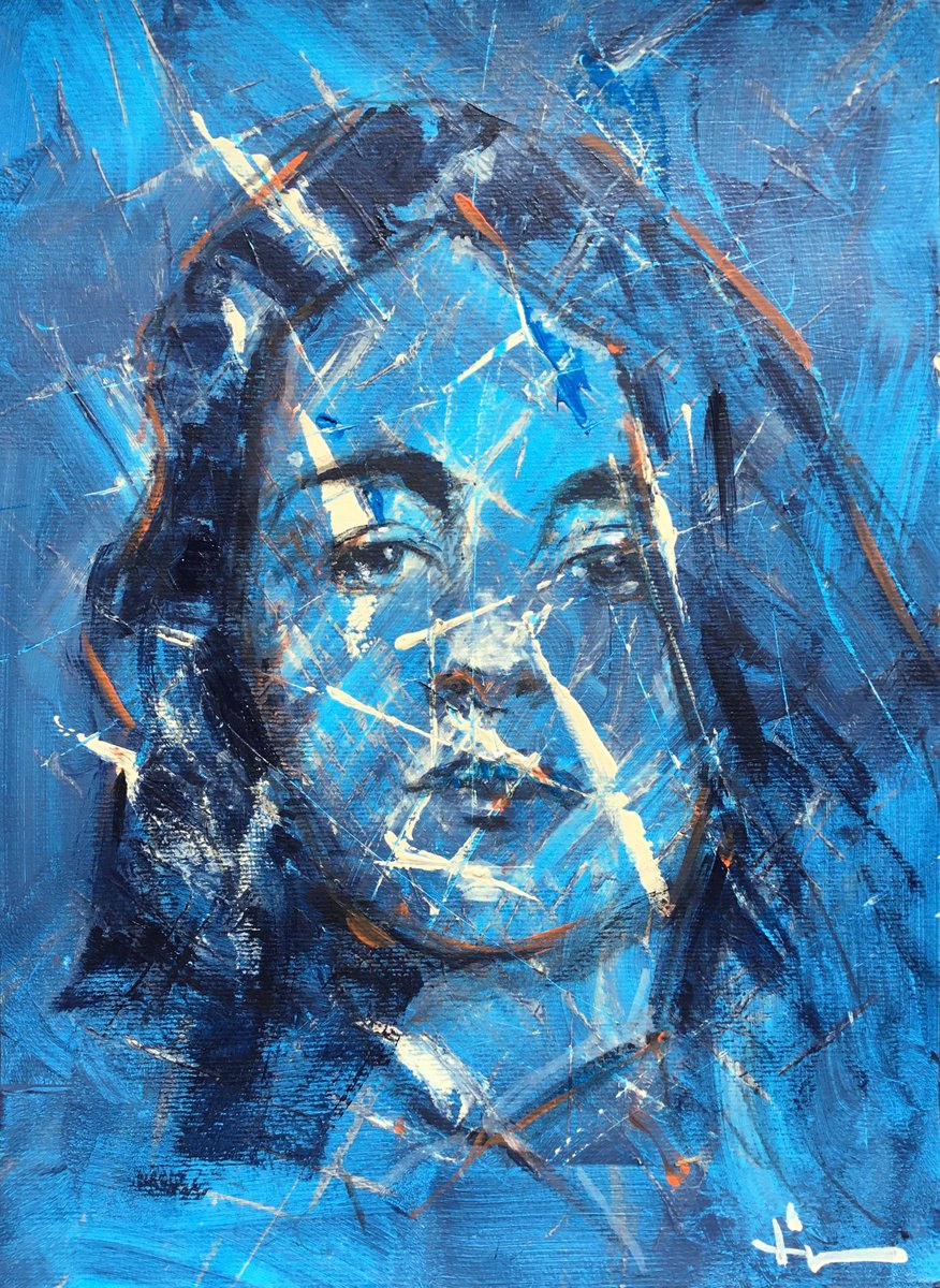 Expressive Portrait Acrylic Painting By Dominique Deve, 11 X 17, Fashion, Original Artwork