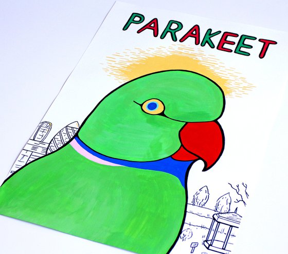 Parakeet Bird Painting on Unframed A3 Paper