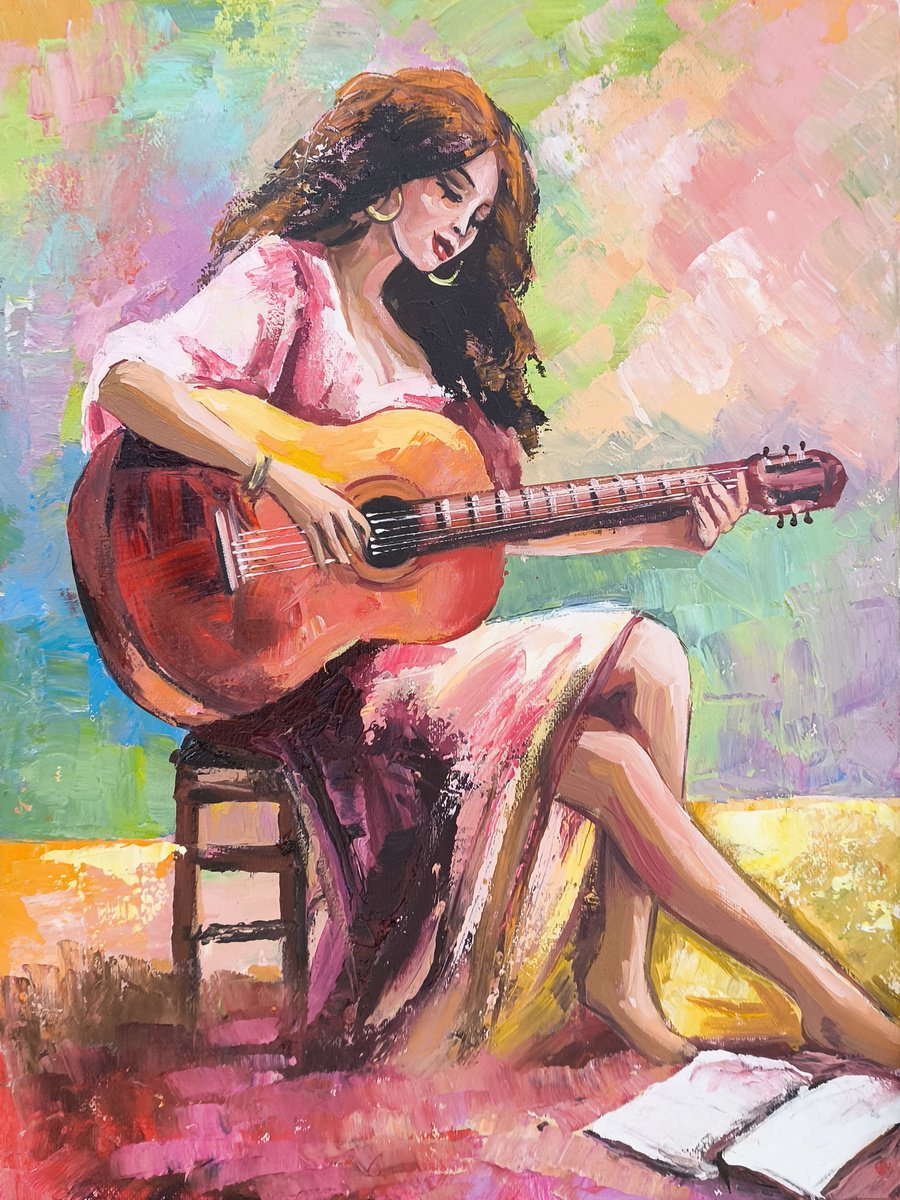 Expressive Portrait Oil Painting By Karine Harutyunyan, 12 X 16", Echoes Of The Heart, Original Artwork