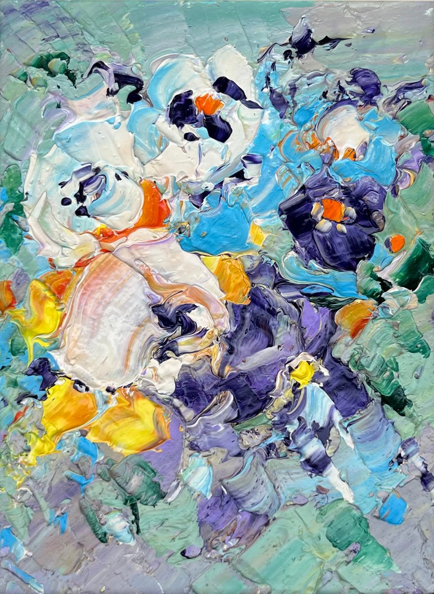 Abstract Botanical Oil Painting By Svitlana Andriichenko, 7 X 9", Royal Fun, Original Artwork