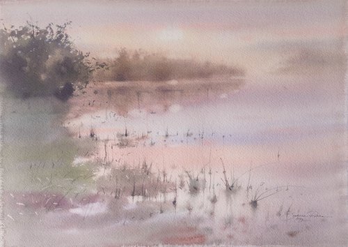 Misty Sunrise over The River by Ekaterina Pytina