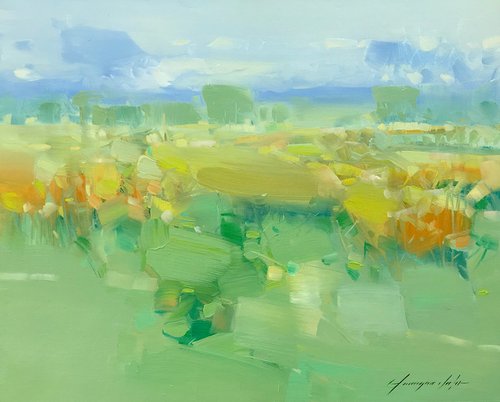 Field in Bloom, Original oil painting, Handmade artwork, One of a kind by Vahe Yeremyan