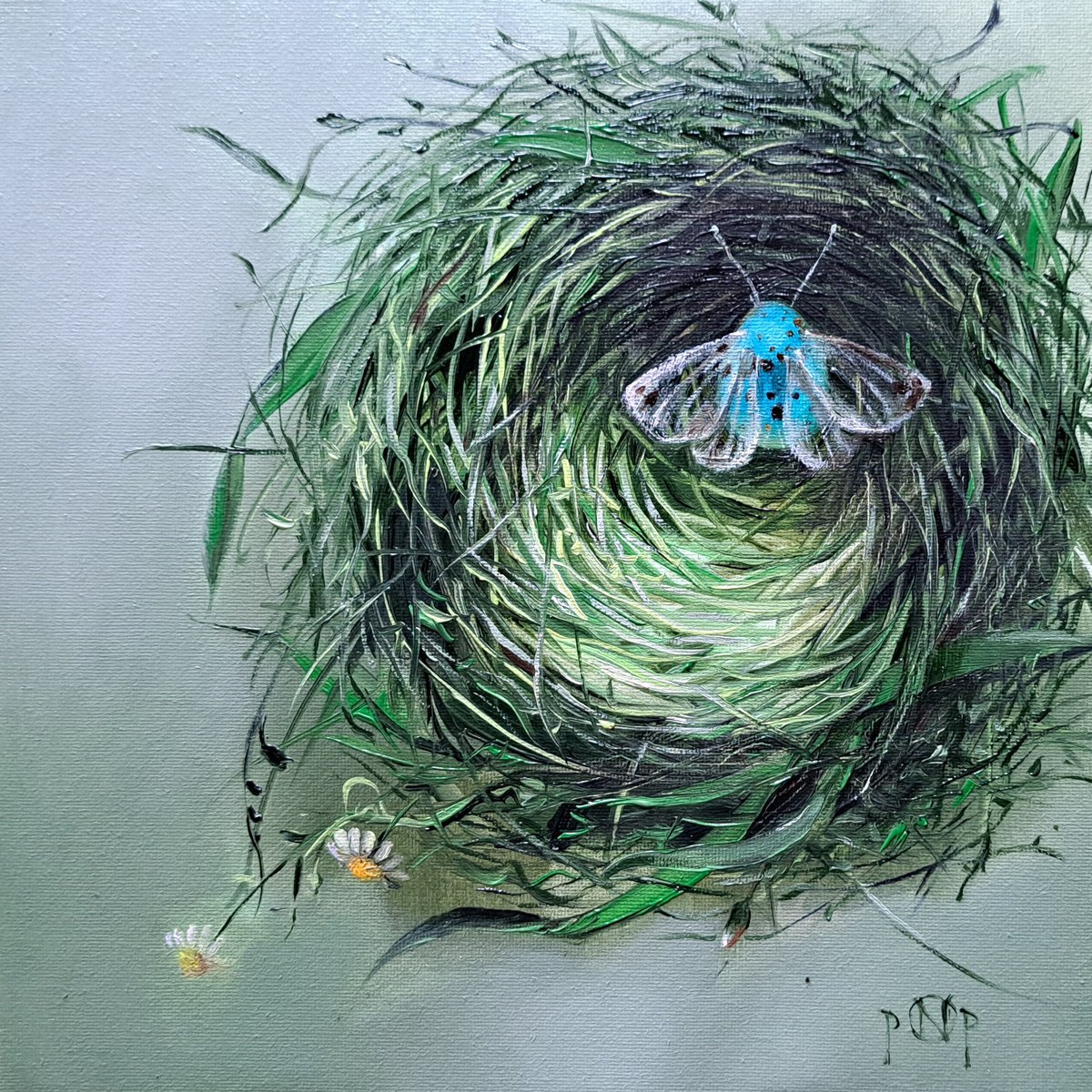 Surrealistic Oil Painting , Grass Nest By Nataly Derevyanko, 8 X 8, Artwork For Sale On Artfinder
