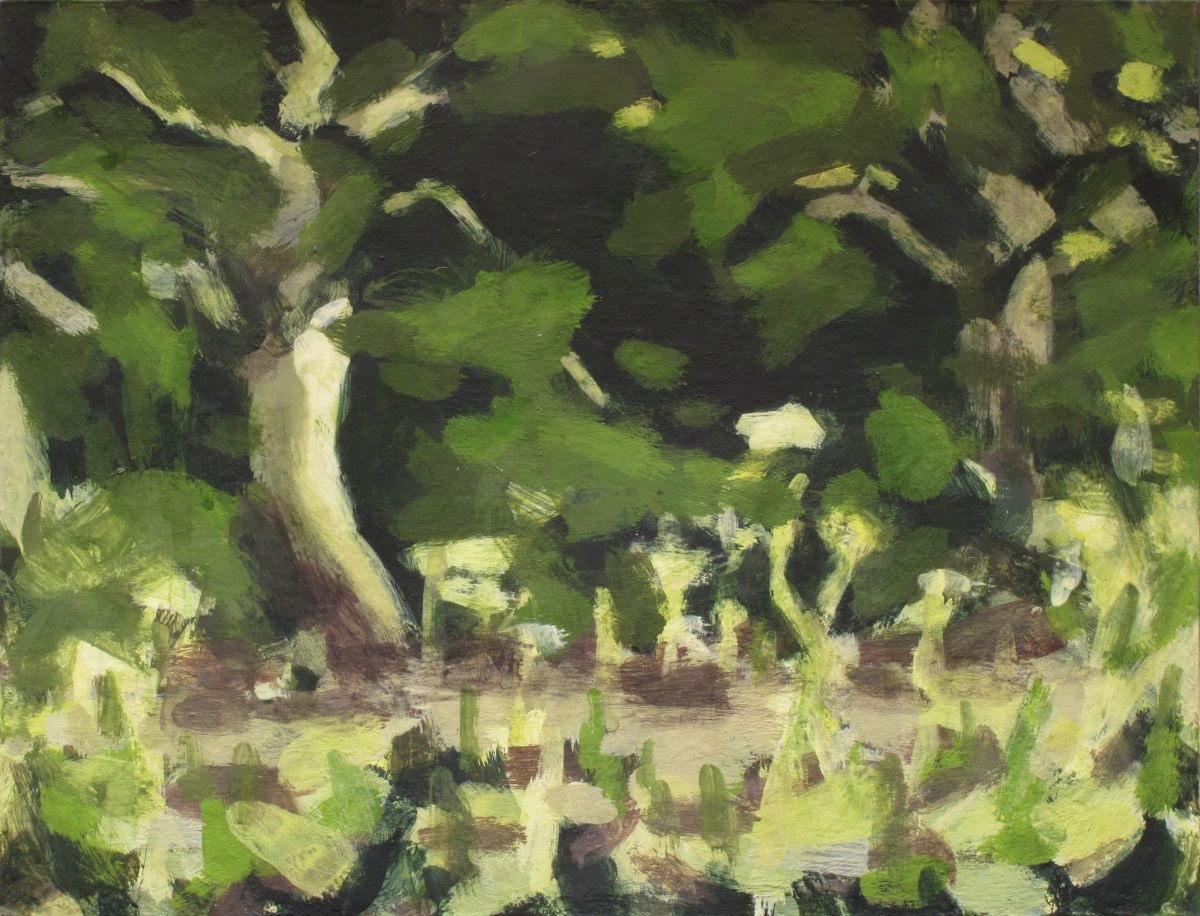 Impressionistic Landscape Acrylic Painting By Hugo Lines, 10 X 8, Trees Along The River Exe 9, Original Artwork