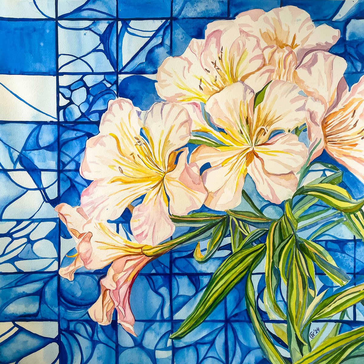 Photorealistic Watercolour , Light Pink Oleander By Irina Kurganskaya, 20 X 20, Artwork For Sale On Artfinder