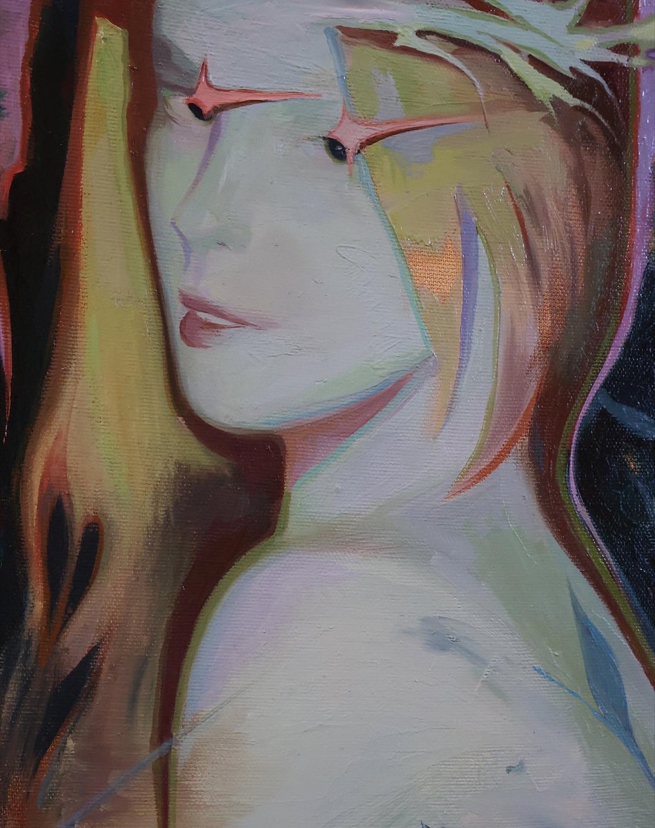 Expressive Portrait Oil Painting By Stefan Stoikov, 12 X 16", The Girl With The Wreath, Original Artwork