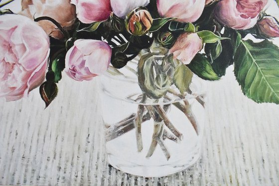 Oil painting "Peony roses in a jar" 80 * 80 cm by Ivlieva Irina