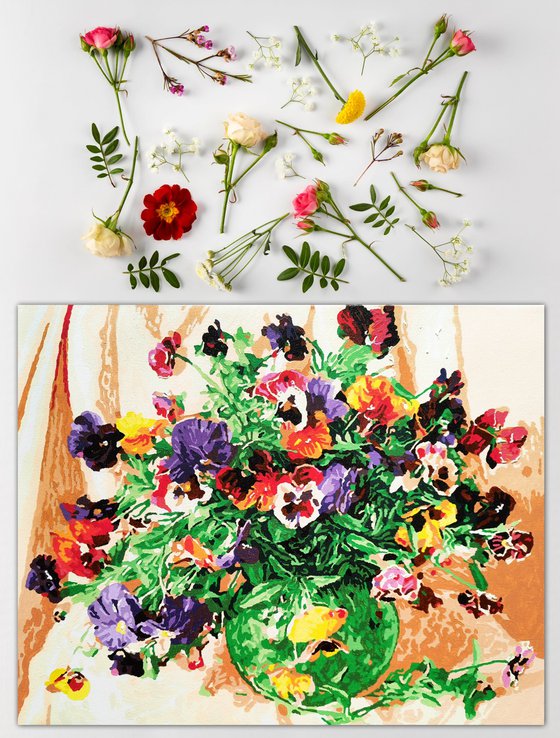 Pansy flowers bouquet in vase