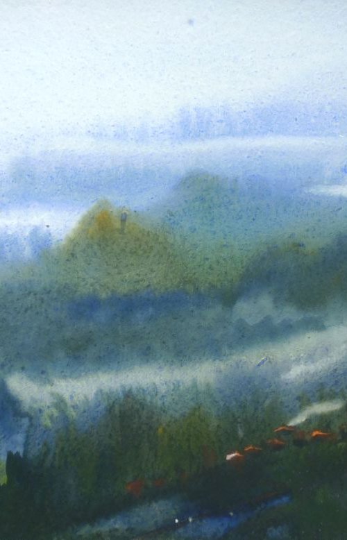 Morning Mysterious Himalaya - Watercolor Paintng by Samiran Sarkar