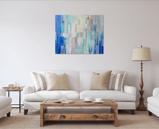 Zeros and ones (large contemporary abstract in blue and greys)