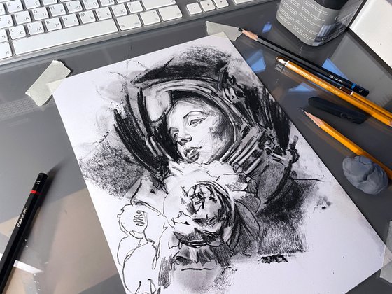 Astronaut with peonies 3