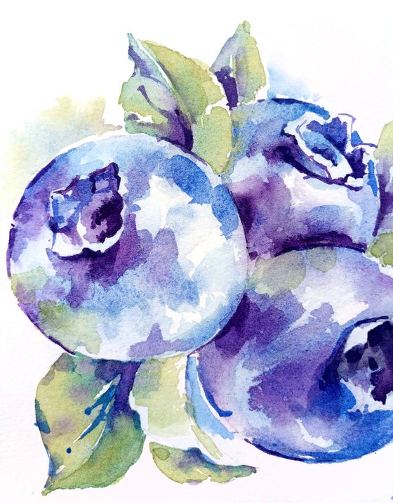 "Blueberry" from the series of watercolor illustrations "Berries"