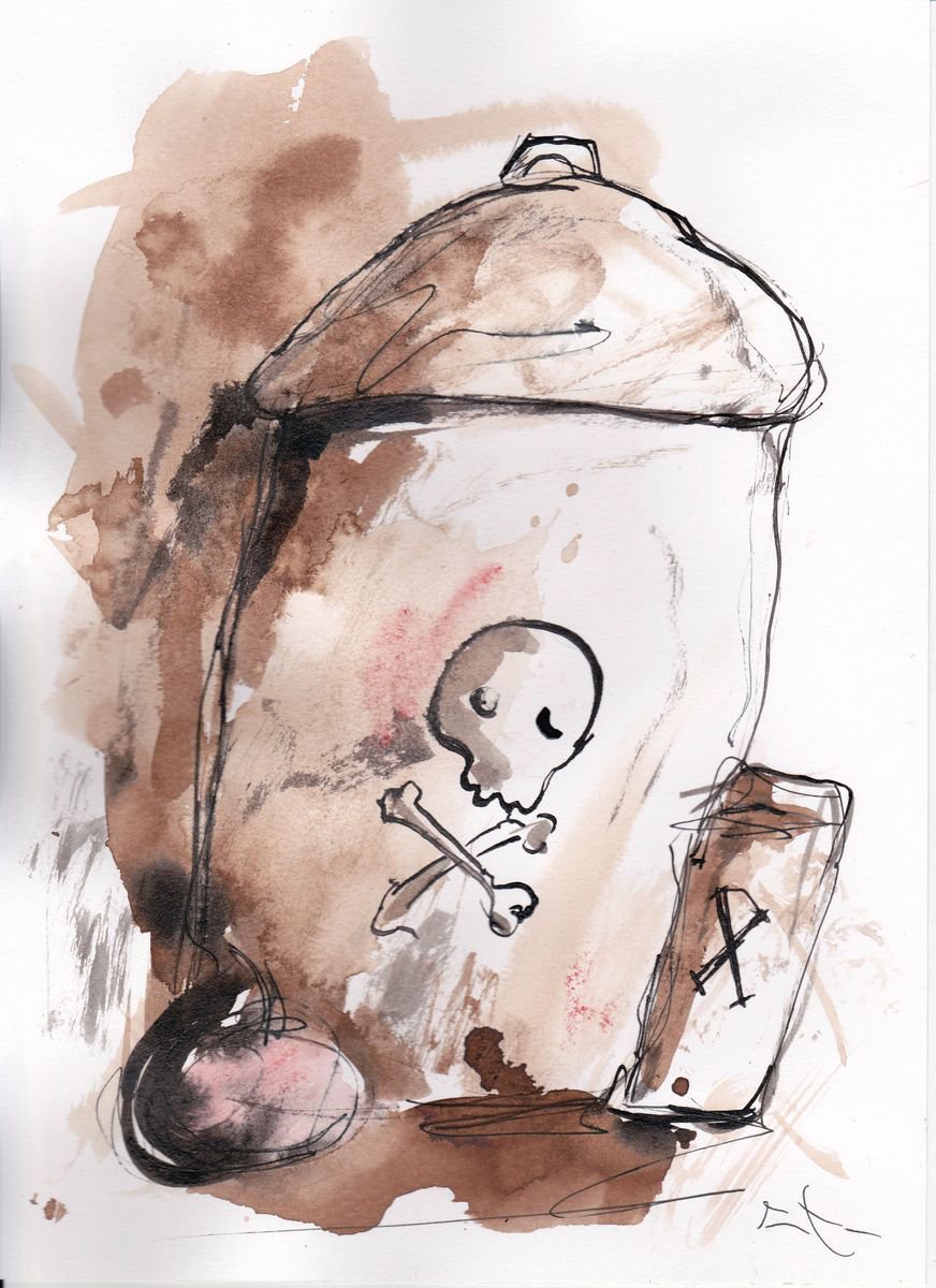 Expressive Still Life Drawing By Lionel Le Jeune, 8 X 11", Still Life, Original Artwork