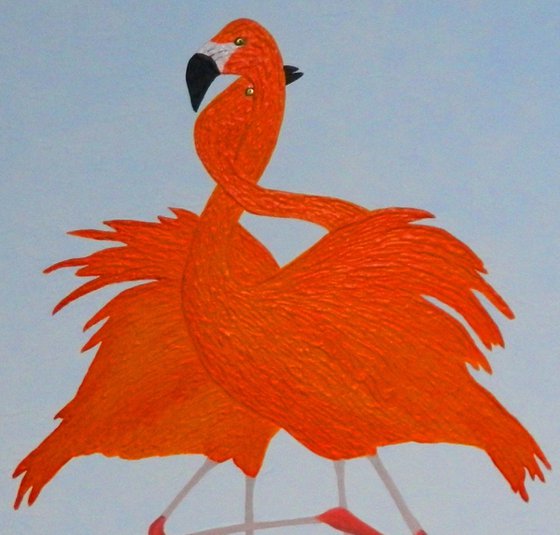 Eternal Tango - orange flamingo dance; home, office decor; gift idea