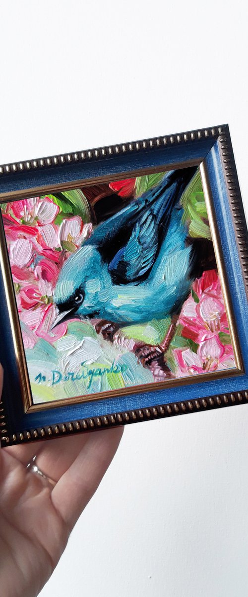 Turquoise honeycreeper bird by Nataly Derevyanko