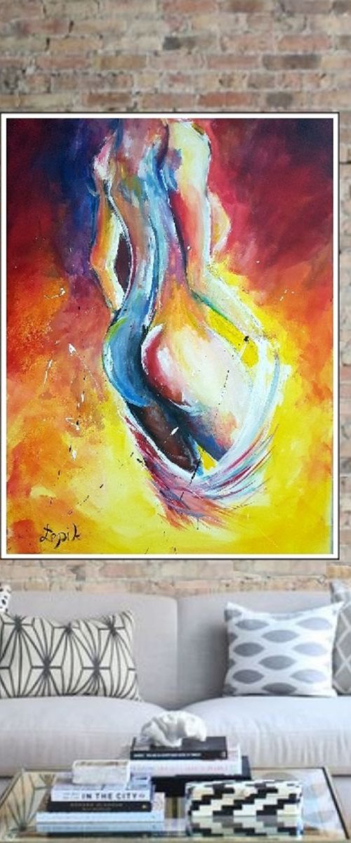 N35 Naked female acrylic on canvas 80x120cm by Lukasz Lepik