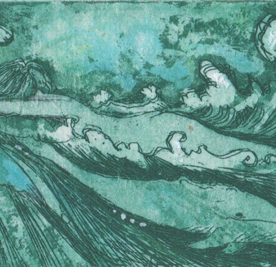 Woman and whale limited edition etching of an underwater dream
