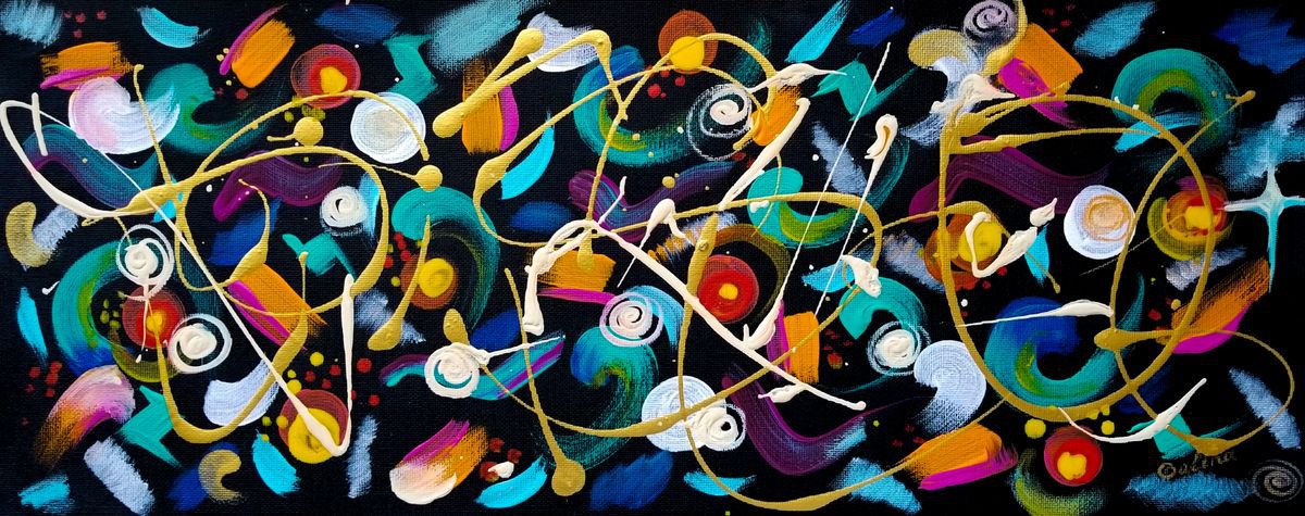 Expressive Abstract Acrylic Painting By Galina Victoria, 20 X 8, Anticipations, Original Artwork