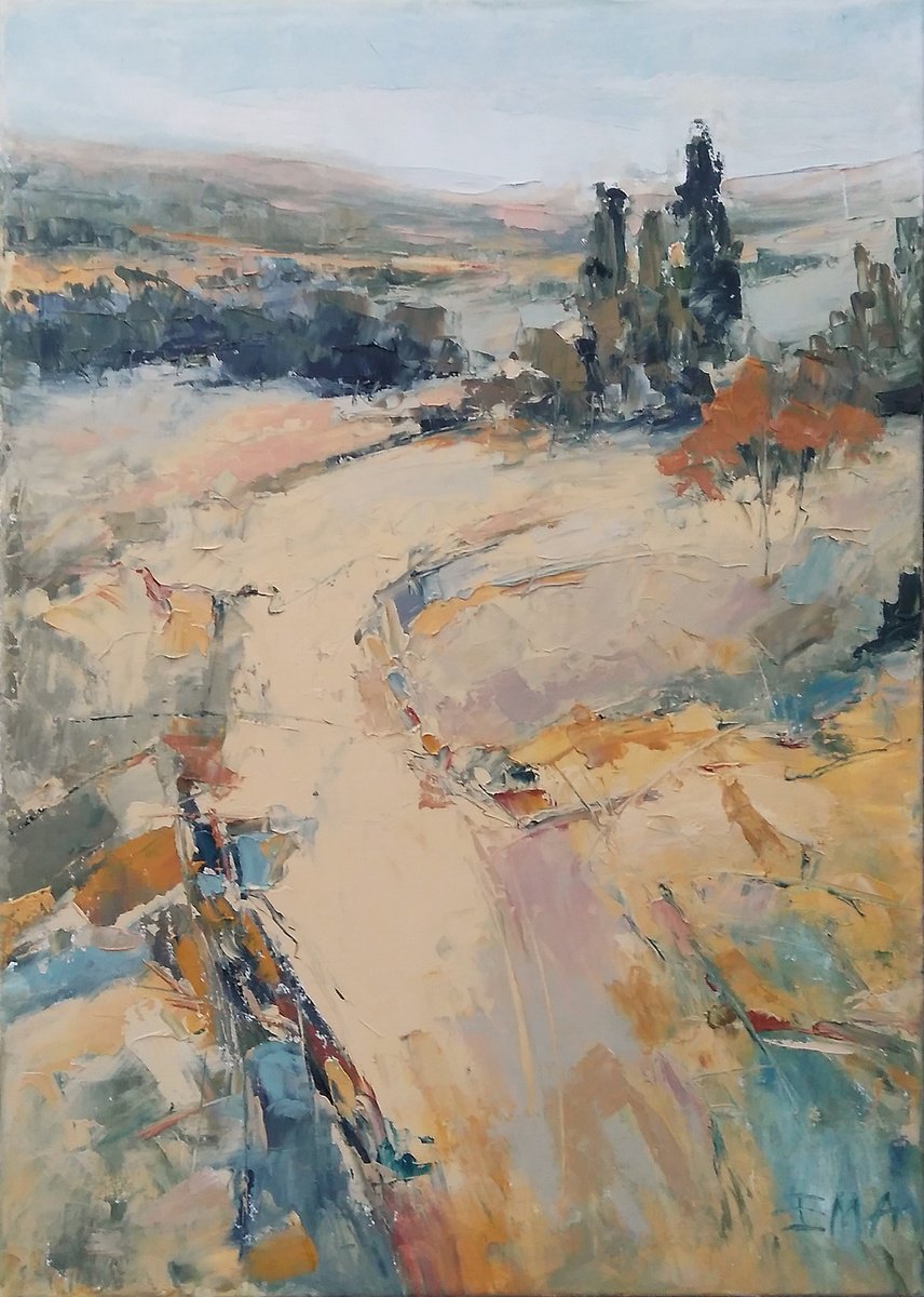 Expressive Landscape Oil Painting By Emilia Milcheva, 20 X 28, Swing, Original Artwork