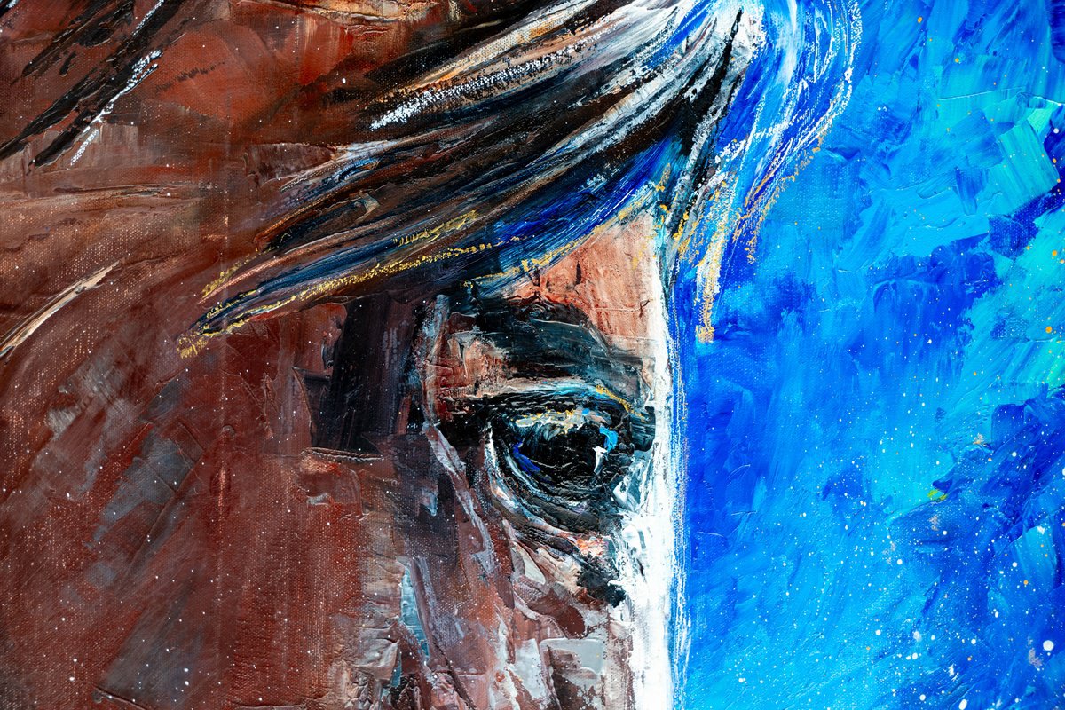 Impressionistic Animal Oil Painting By Anna Ravliuc, 39 X 39, Celestial Horse, Original Artwork
