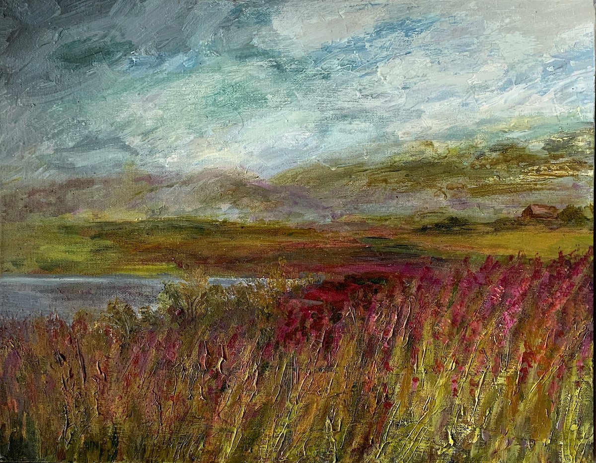Expressive Landscape Oil Painting By Suzsi Corio, 20 X 15", Moorland Lake, Original Artwork