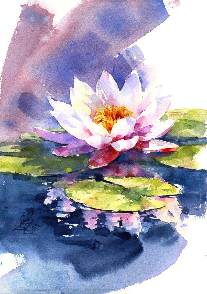 Impressionistic Botanical Watercolour By Ksenia Selianko, 8 X 12", Luminous Reflections, Original Artwork