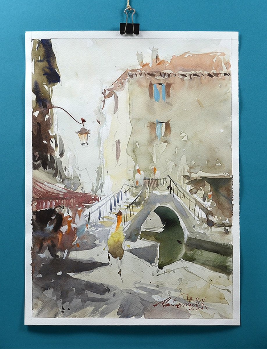 Venice, Colorful Venetian Watercolor Landscape. by Marin Victor