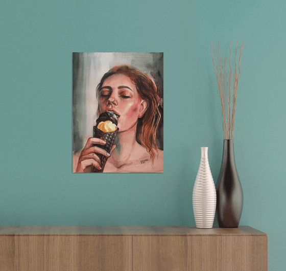 Girl with ice cream. Portrait of a woman.