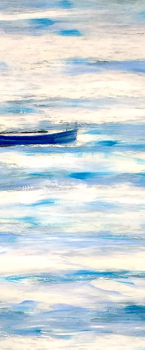 blue vessel on blue sea by Siniša Alujević