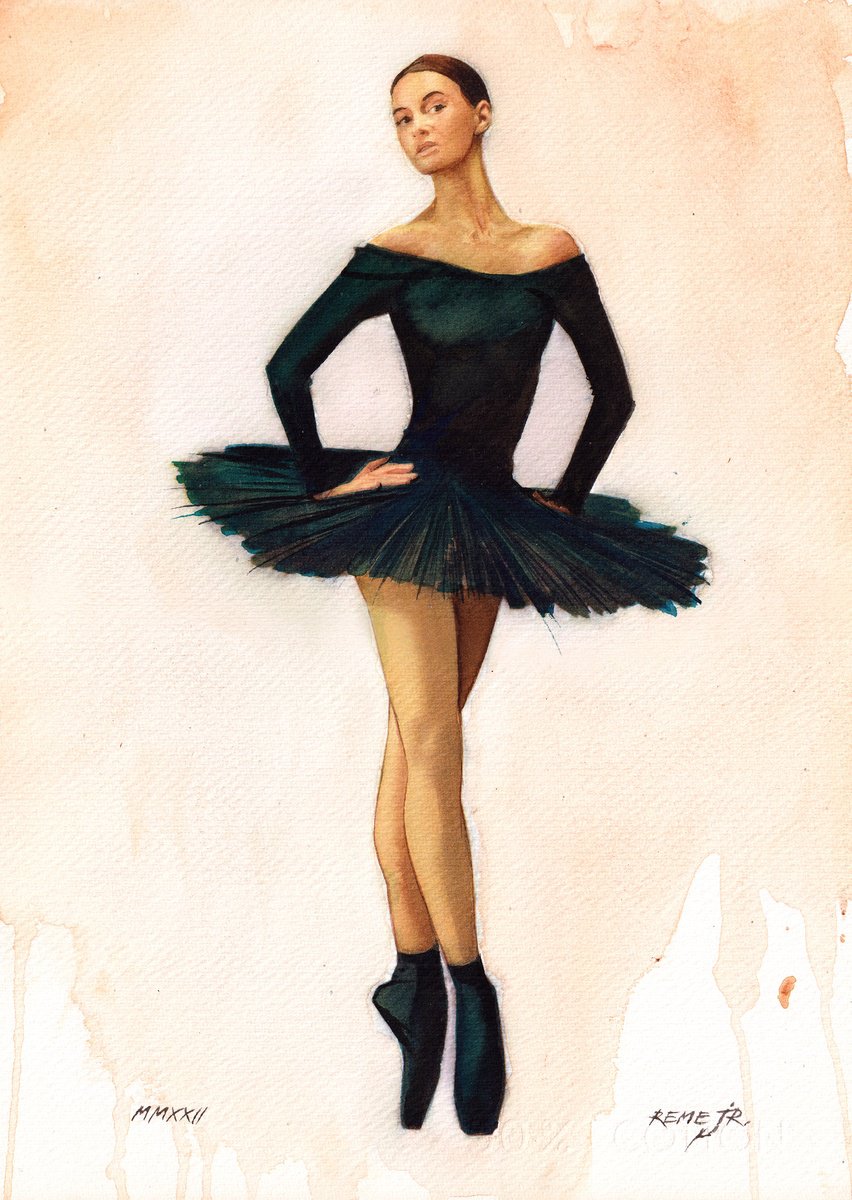 Photorealistic Portrait Watercolour By Reme Jr., 10 X 14", Ballet Dancer Dv, Original Artwork