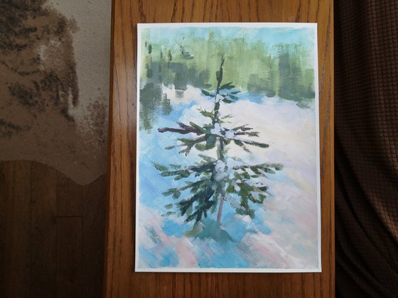 "Winter beauty" (acrylic on paper painting) (11x15x0.1'')