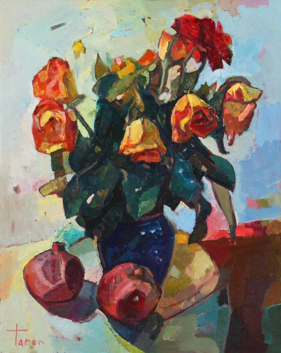 Roses with pomegranates