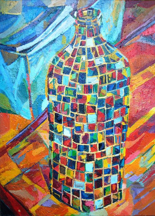 Mosaic Whiskey Bottle 1 / 81 x 59.7 x 2 cm by Maja Đokić Mihajlović