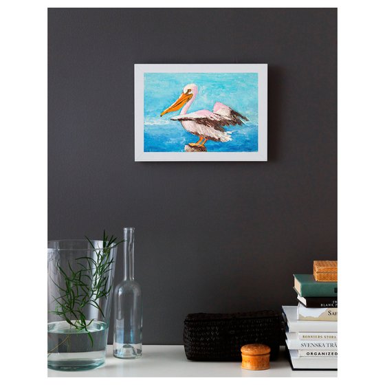 Pelican Painting Original Art Bird Artwork Coastal Wall Art