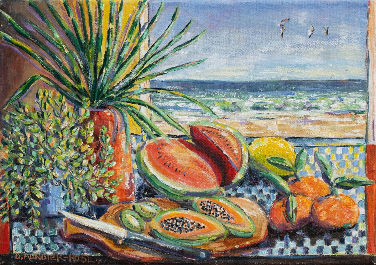 STILL LIFE WITH FRUIT AND A SEA VIEW by Diana Aungier-Rose