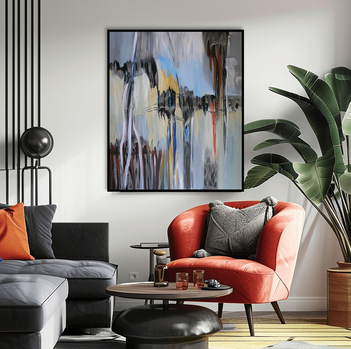 Organic Abstract Acrylic Painting By Loretta Kaltenhauser, 40 X 48", Back In Black, Original Artwork