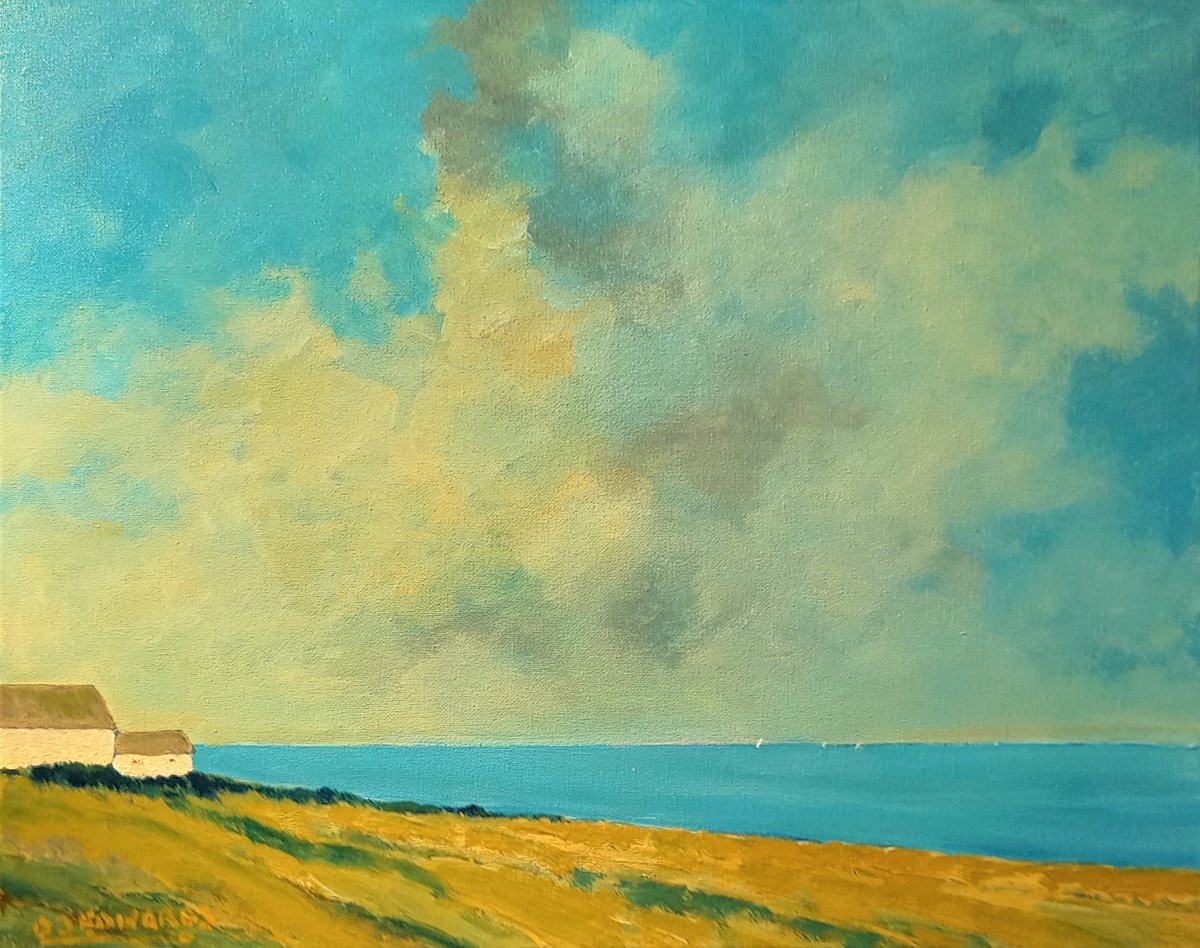 Impressionistic Landscape Acrylic Painting By David J Edwards, 20 X 16, Life On The Edge, Original Artwork