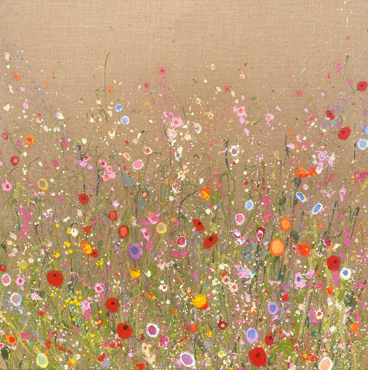 Impressionistic Botanical Oil Painting By Yvonne Coomber, 39 X 39", You Make Me Happy, Original Artwork