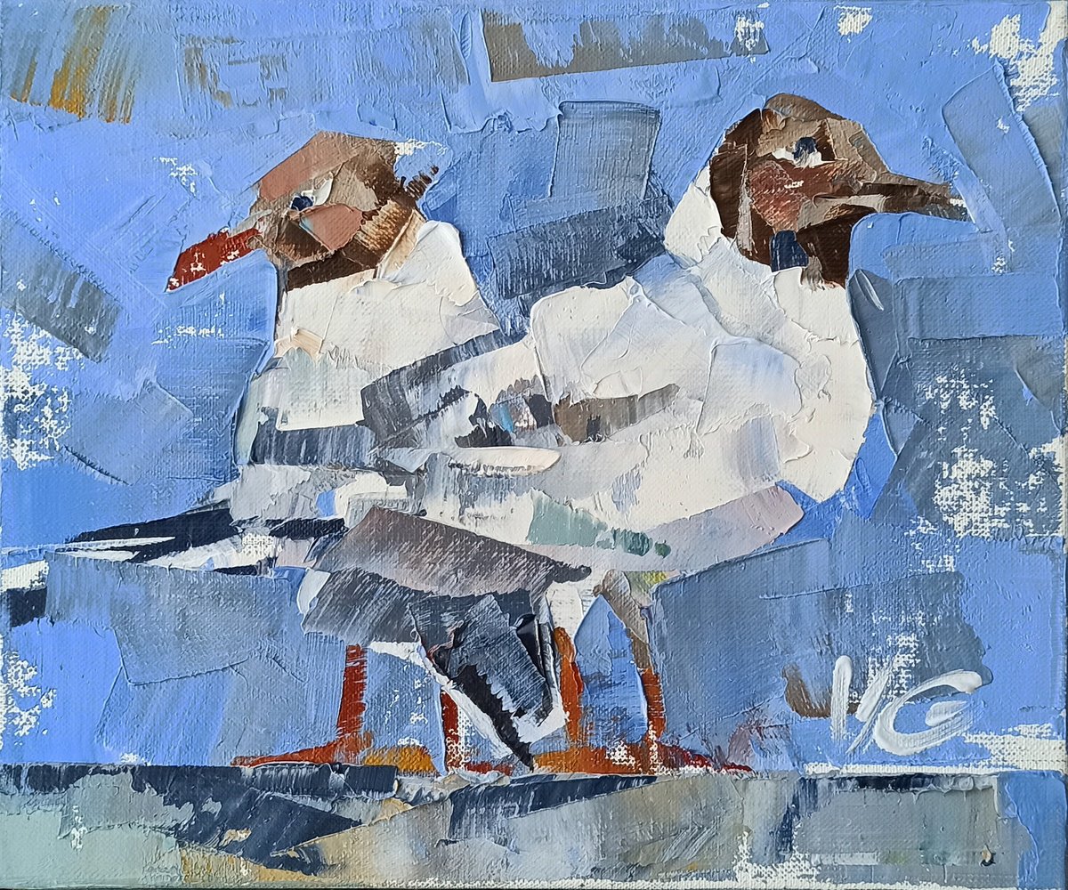 Impressionistic Animal Oil Painting By Volodymyr Glukhomanyuk, 13 X 11", Series Birds Bazaar Part #4, Original Artwork