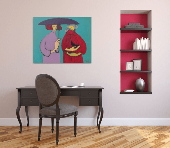 Two under an umbrella.