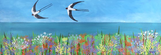 Swallows Summer, 100 cm x 35 cm, ready to hang