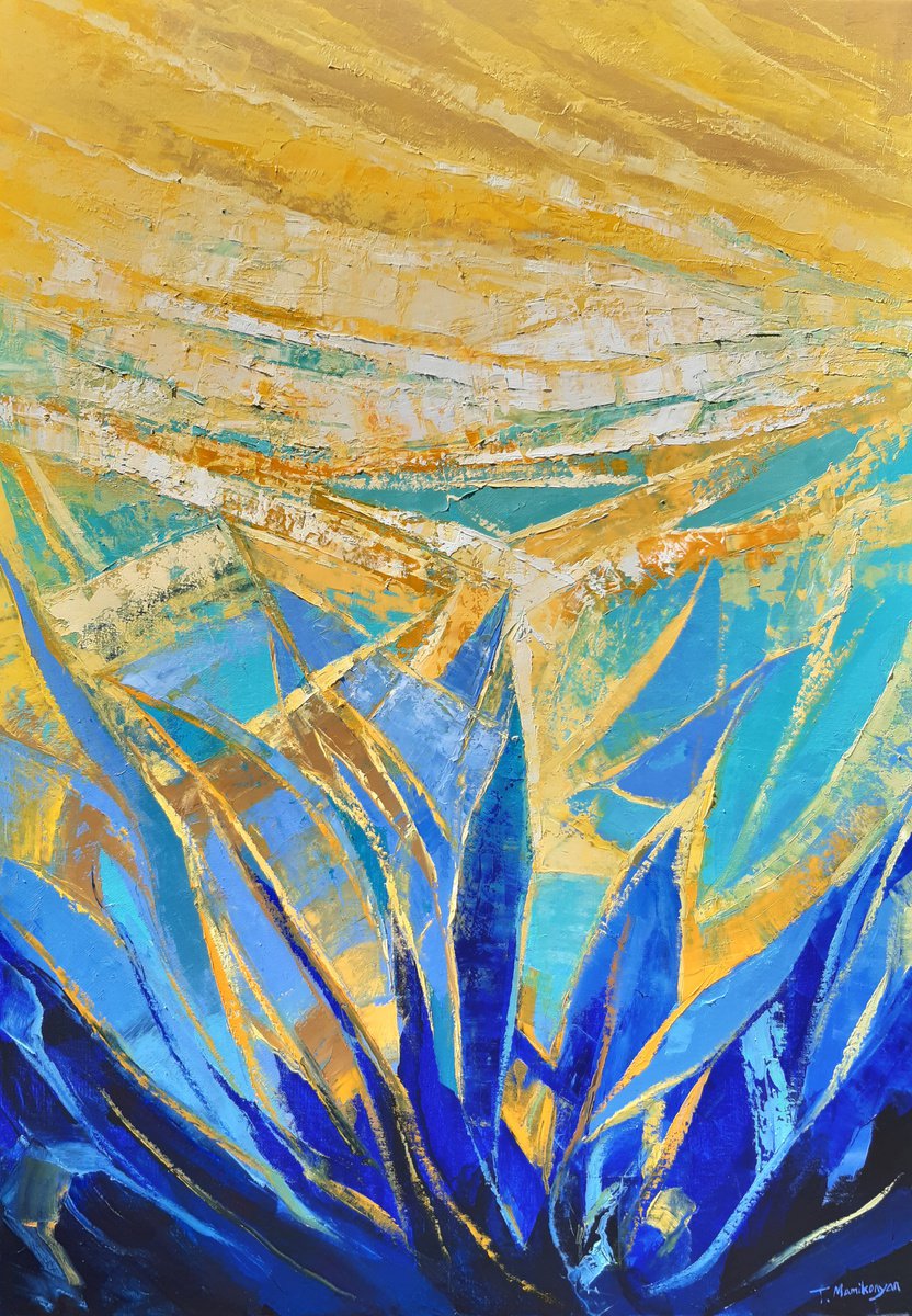 Abstract Oil Painting By Tigran Mamikonyan, 28 X 39", Sunrise A5 70X100Cm, Original Artwork