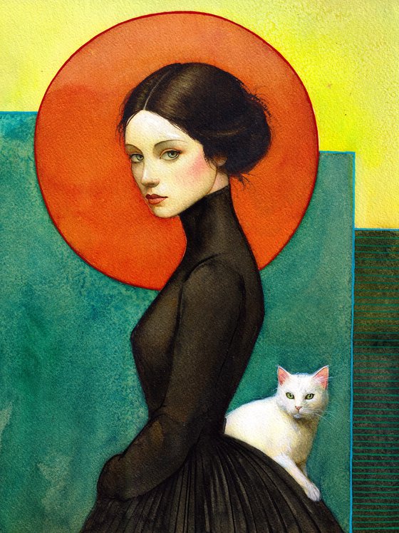 Girl with white cat