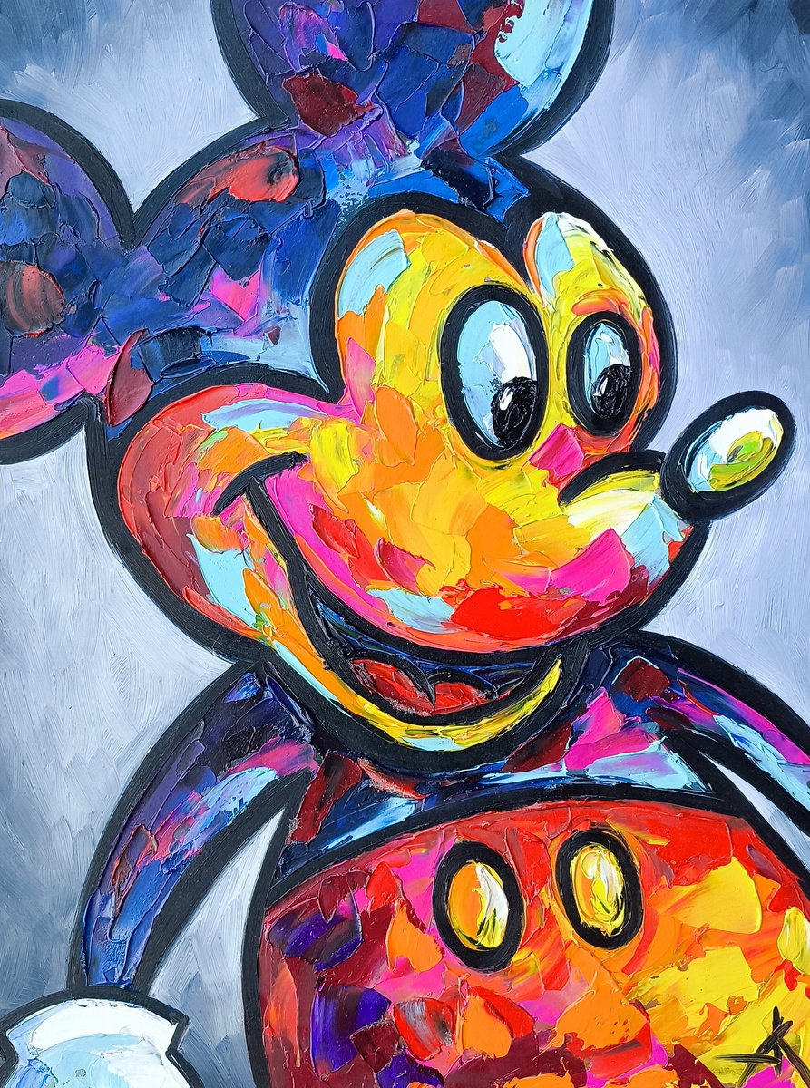 Urban And Pop Animal Oil Painting By Anastasia Kozorez, 12 X 16, Mickey, Original Artwork