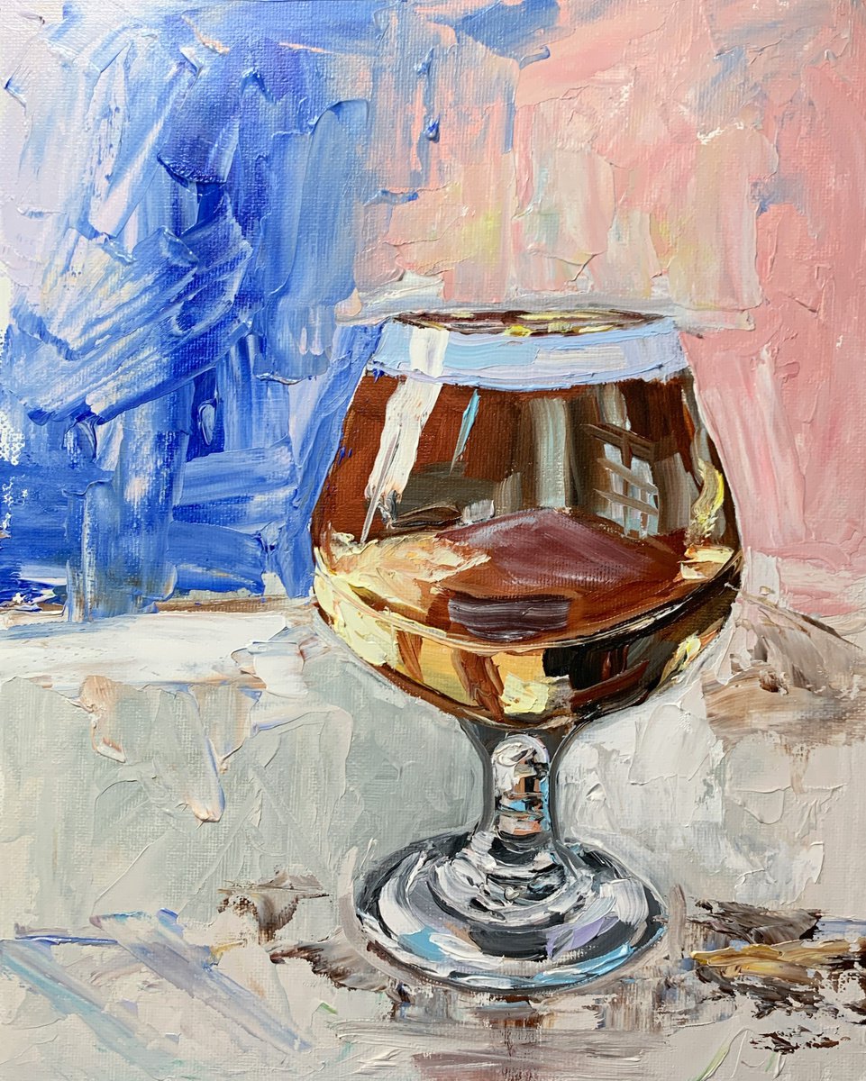 Brandy glass. still life. Original impasto, Palette knife oil painting. by Vita Schagen