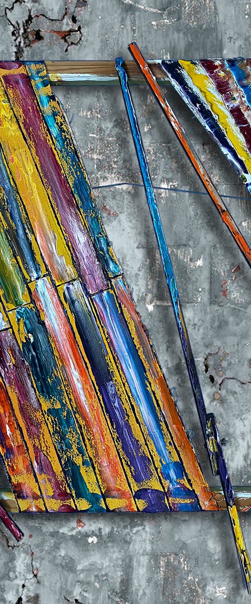"Not For The Faint Of Heart" - Original PMS Mixed Media Wall Sculptural Painting Wood and Fabric - 38 x 44 x 2 inches by Preston M. Smith (PMS)