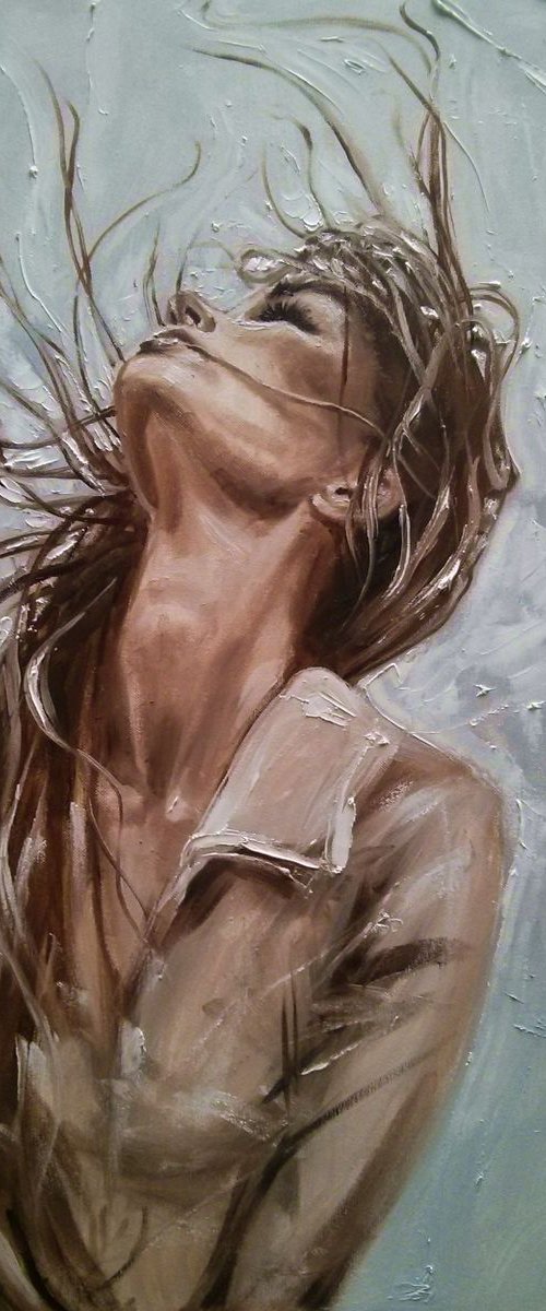 " FREE YOUR MIND "- WIND HAIR ORIGINAL OIL PAINTING, GIFT, by Monika Luniak